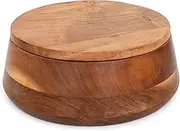 Handcrafted Wooden Mexican Tortilla Warmer Basket Indian Chapati Roti Bread Holder Box Pancake Keeper Serveware Hot Pot Casserole Dish With Lid Home Kitchen Dining Decor, Natural Brown, 9 x 3.5 Inches