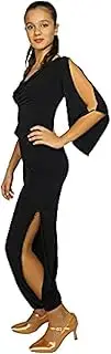 [Ready4Dance] Women's Trousers with Side Opening with Sequin Band for Tango and Latin, Black