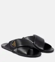 [Prada] Prada Logo leather slides AU 6 black