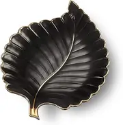 [CosyCorner] Ceramic Jewelry Trays Trinket Dish Ring Dish Ceramic Candy Plate Snack Plate Leaf Shaped Dish (Black, Medium)