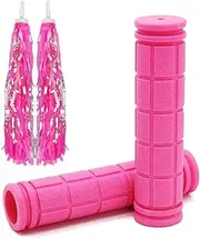 YOROZUCERY Bike Handlebar Grips with Tassel Streamers, Non-Slip Soft Rubber Bike Handle Grips for Kids and Girls Boys, Mountain Bike MTB BMX Scooter Cruiser Bicycle Repair Replacement Parts