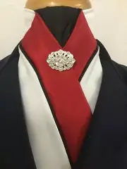 HHD 'The Royal' White Satin Pretied Stock Tie in Red & Black