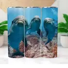 20 oz Skinny Straight Sealife Ocean Life Dolphin Tumbler Cup Drink w/ Straw