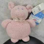 NWT Soft Dreams Lovey Security Plush Pink Pig Blue Eyes Knit Rattle Chenille