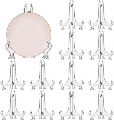 12 Pack 7 Inch Clear Plastic Easels or Stand/Plate Holders to Display Pictures