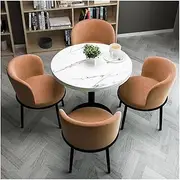 5 Piece Round Dining Table Set for 4, Faux Marble Round Dining Room Table Set with Chairs Modern Dining Room Table Set Modern Breakfast Nook Table Set for Small Spaces(Orange)