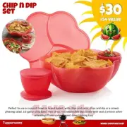 NEW ~ Tupperware Jumbo 1.5 Gallon Chip N Dip Bowl Set. Raspberry Red