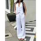 Commense Off White Linen Two-Piece Set Vest and Wide-Leg Pants Size X Small