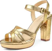 [COLETER] Women's Platform Chunky Heels Ankle Strap Block Heeled Sandals Party Wedding Shoes