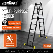 HORUSDY 4.7M Aluminium Folding Step Ladder Extension Multi-Purpose Ladders 150KG