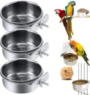 3 Pieces Stainless Steel Bird Feeding Dish Cups, Pet Cage Seed Feeder, Parrot