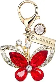 [Monnel] MC588 Little Crystal Butterfly Lobster Clasp 3D Charm for Women with Velvet Bag (Red,1 Piece)