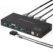 New DP KVM USB Switch 2x1 Durable Replacement For 2 Computers 1 Monitors