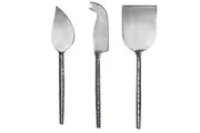 3pc Ladelle Steel Cheese Spade Prong Knife & Spreader Set Hammered Silver