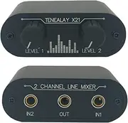 TENEALAY 2 Way Audio mixer 3.5mm Un-powered mixer, 2 to 1 Stereo aux 3.5mm line levels control Box mini passive mixer X21
