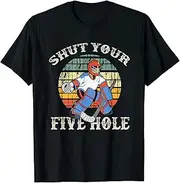 [VidiAmazing] Retro Shut Your Five Hole Ice Hockey Puck Goalkeeper Rink ds703 T-Shirt