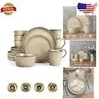Exquisite Stoneware Dinnerware Set, 16 Pieces for 4 - Elegant Reactive Khaki