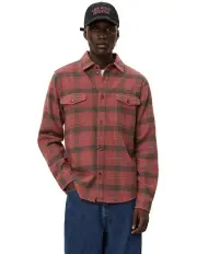 [Les Deux] Lennon Flannel Check Long Sleeve Shirt in Coffee Brown/ Fired Brick