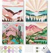 GHHKUD Paint by Numbers Adults, Children and Beginners, Set of 4 Painting by Numbers Landscape with Crease-Free Canvas, Brushes and Acrylic Paint, DIY Hand Painted Oil Painting Kit as a Gift 20 x 20