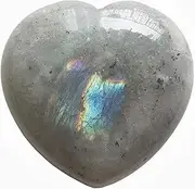 Bacatgem Natural Moonstone Palm Worry Carved Heart Love Stone,40mm Crystals and Healing Stones