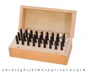 27 Piece Lower Case Fancy Lucida Stamp Set w/ Wooden Box Jewelry Making Tool
