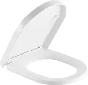 D-Shaped Toilet Seat with Soft Close & Quick Release - Adjustable Hinges, Non-Slip Buffers, Easy-Clean White Plastic Toilet Lid for Most D-Shape Toilet Pans (Size :46.5x36cm)