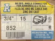 (BOX of 6) ARLINGTON 852 3/4" 90-Degree Angle Connector Flex AC & MC Cable .945
