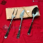 BBQ Cutlery Set Camping Cutlery Hand-Forged Mediaeval With Case