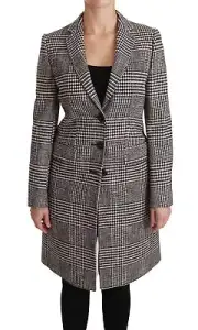 Dolce&Gabbana Women Gray Trench Coat Cotton Blend Checkered Print Casual Jacket