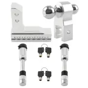 Adjustable Tow Hook 6" Raise Drop Dual Ball for Trailer RV w/ Lock Aluminum