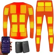 [IMYOGI] Cozy 24 Areas Heated Underwears Set, 5 Heating Level APP Control Electric Thermal Base Layer Shirt and Pant for Hunting