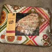 Beacon Blanket Red Floral 90x72 Polyester Acrylic Nylon Satin Trim USA VTG BOHO