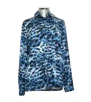 ROBERTO CAVALLI CLASS Damen Langarm Bluse blau schwarz weiß Leopard NEU ETIKETT!