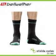 Bellwether Optime Sock - Black/Aqua - Coolmax And Microfiber - Small/Medium
