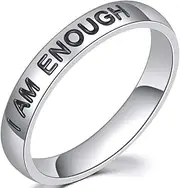 [Jude Jewelers] 4mm Stainless Steel I am Enough Encouragement Inpiration Mantra Graduation Wedding Band Stackable Ring