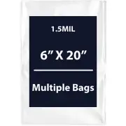 1.5Mil 6" X 20" | LDPE Clear Flat Poly Bags, Flexible & Durable | Multiple Bags