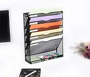 6 Tier desktop File Organiser, Wall Mount Magazine Rack , Metal Mesh Desk Organiser, Vertical Hanging Document Tray for Stationary, Mail, Paper and Letter Envelope