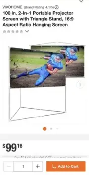 100 in. 2-In-1 Portable Projector Screen with Triangle Stand, Hangs