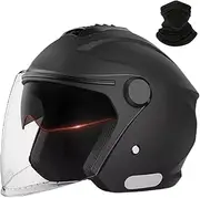 Open-Face Motorbike Helmet, Motocross Helmets, 3/4 Half Helmets Vintage Style with Sun Visor ECE Approved Motorbike Jet Helmet for Adults Men and Women