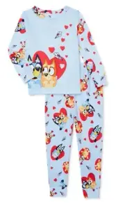 New Bluey 4T Toddler Unisex Valentine Hearts 2-Piece Pajama Set Blue Long Sleeve