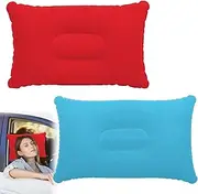 Cncedi 34 * 22cm Inflatable Pillows, 2 Pcs Blow Up Pillows, Ultralight Compact Blow Up Pillow, Compressible Pillow for Beach Travel Sunbathing Camping Sleeping Outdoor (Rose Red & Sky Blue)