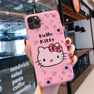 軟矽膠手機殼 iPhone 6 6s 7 8 Plus XR 外殼卡通可愛 Hello Kitty 手機保護套支架支架腕