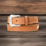Ariat Western Mens Belt Leather White Lace Floral Conchos Brown A1041102