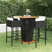 5 Piece Garden Bar Set with Cushions Poly Rattan Black,Outdoor Furniture Sets 48.6KG-3094804