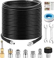 Pressure Washer Sewer Jetter Kits,100Ft X1/4" Hydro Drain Jetter Cleaner Hose, Rotating and Button Nose Sewer Jetting Nozzles Waterproof Tape,Orifice 4.0 4.5,1/4 Inch NPT,5800 PSI