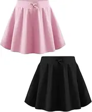 [Flygo] Girls Skirt Built in Shorts Flare Pleated High Waist Athletic Skater Uniform Skorts Skirts with Pockets
