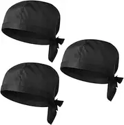 [Ipetboom] 3Pcs Black Chef Hats for Men Women Fashionable Kitchen Catering Turbans Breathable Skull Caps for Cooking Food Service