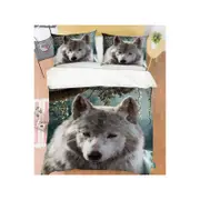 3D Animal Gray Wolf 80 Bed Pillowcases Quilt King Size