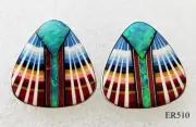 HANDCRAFTED OPAL ONYX LAPIZ INLAY STERLING SILVER TEARDROP STUD EARRINGS