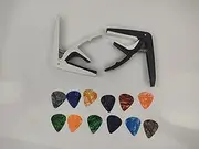 yixiaoboda 2pcs Guitar Capo Set, Quick-Change Capo, Clip-On Tuner, for Acoustic Guitar, Bass, Violin Ukulele, acoustic bass， with 12 Picks